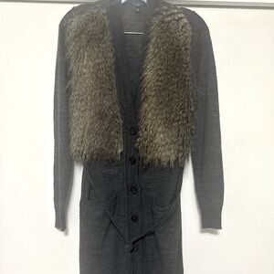 Ann Taylor Faux Fur Duster Sweater SP